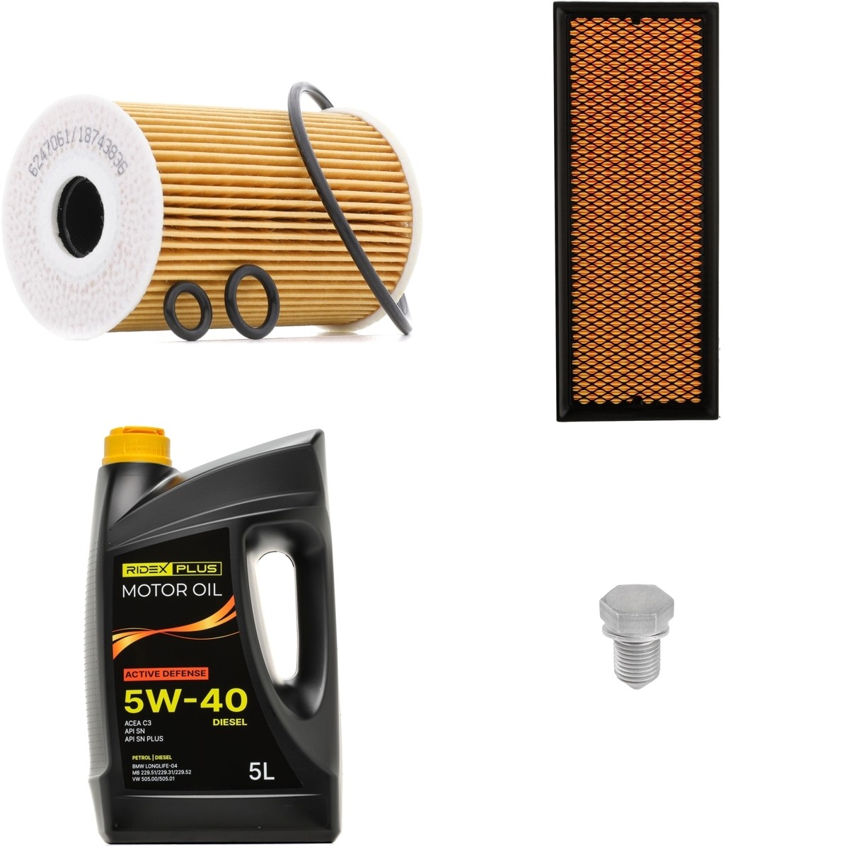 RIDEX PLUS 100374T0243P: Filtri komplektā ar motoreļļu
