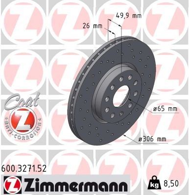 ZIMMERMANN 600.3271.52: Piduriketas SPORT Z Ø: 306mm, sisemine õhutus, perforeeritud, Ø: 306mm, kaetud