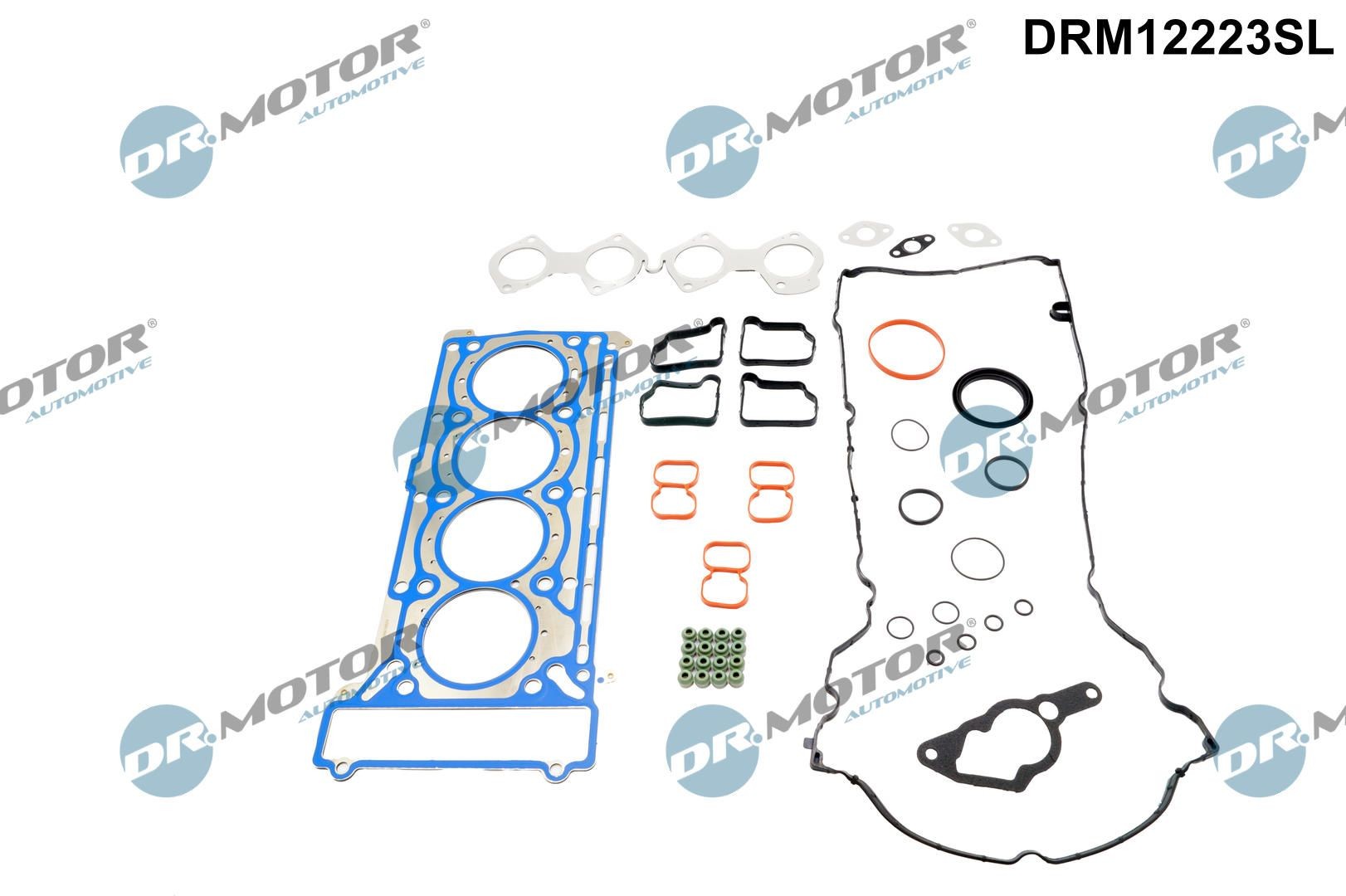 DR.MOTOR AUTOMOTIVE DRM12223SL: Blīvju komplekts, Motora bloka galva ar vārsta vāka blīvi, ar cilindra galvas blīvi, ar vārsta kāta blīvējumu, ar ieplūdes kolektora blīvi(ēm), ar izplūdes kolektora blīvi(ēm)