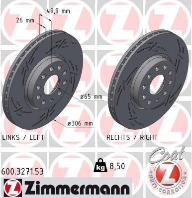 ZIMMERMANN 600.3271.53: Piduriketas BLACK Z Ø: 306mm, sisemine õhutus, piludega, Ø: 306mm, kaetud