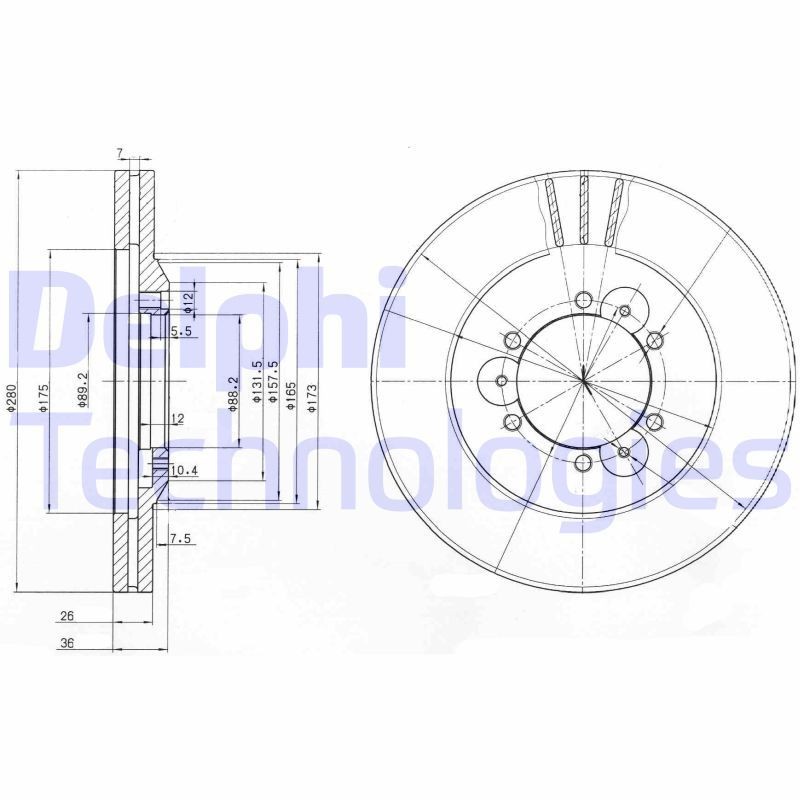 DELPHI BG3378: Δισκόπλακα Ø: 280mm, αεριζόμενο, Ø: 280mm, λαδωμένο