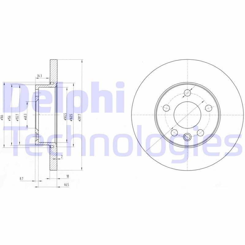 DELPHI BG3415: Stabdžių diskas Ø: 282mm, visiškai, Ø: 282mm, padengta alyva