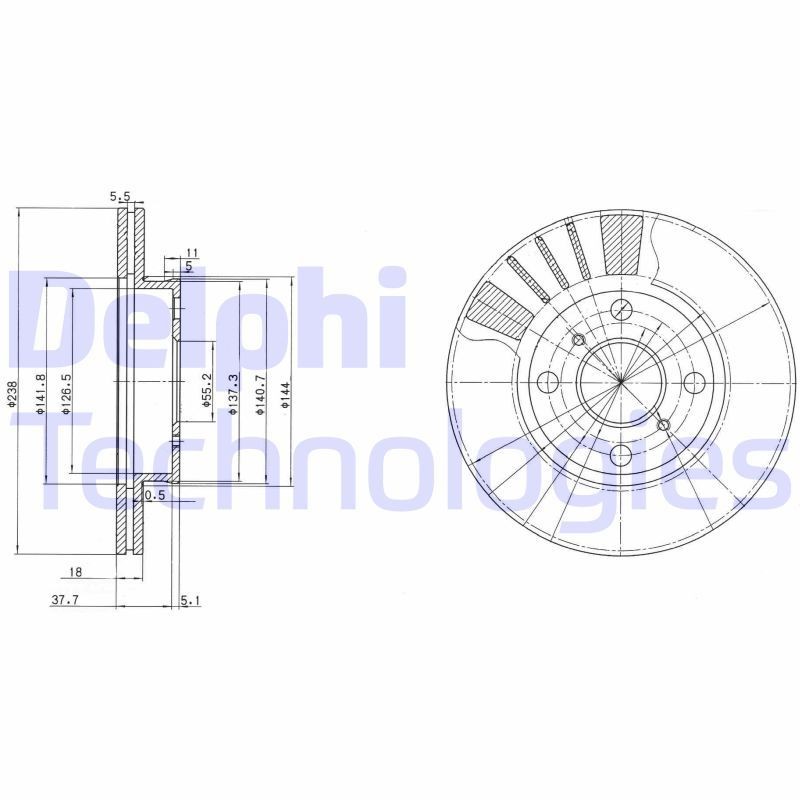 DELPHI BG3424: Piduriketas Ø: 238mm, õhutusega, Ø: 238mm, õlitatud