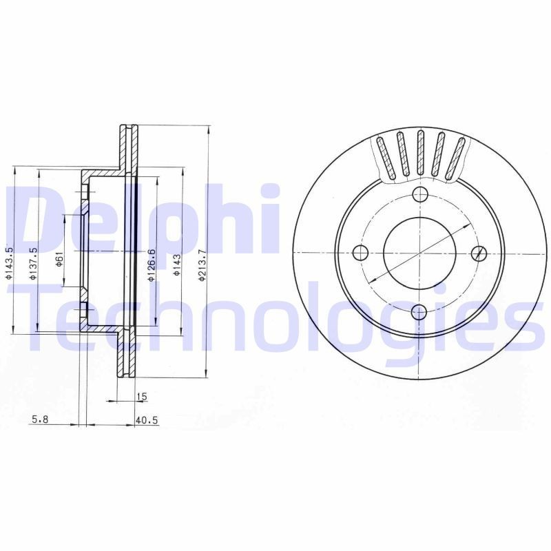 DELPHI BG3548: Piduriketas Ø: 214mm, õhutusega, Ø: 214mm, õlitatud