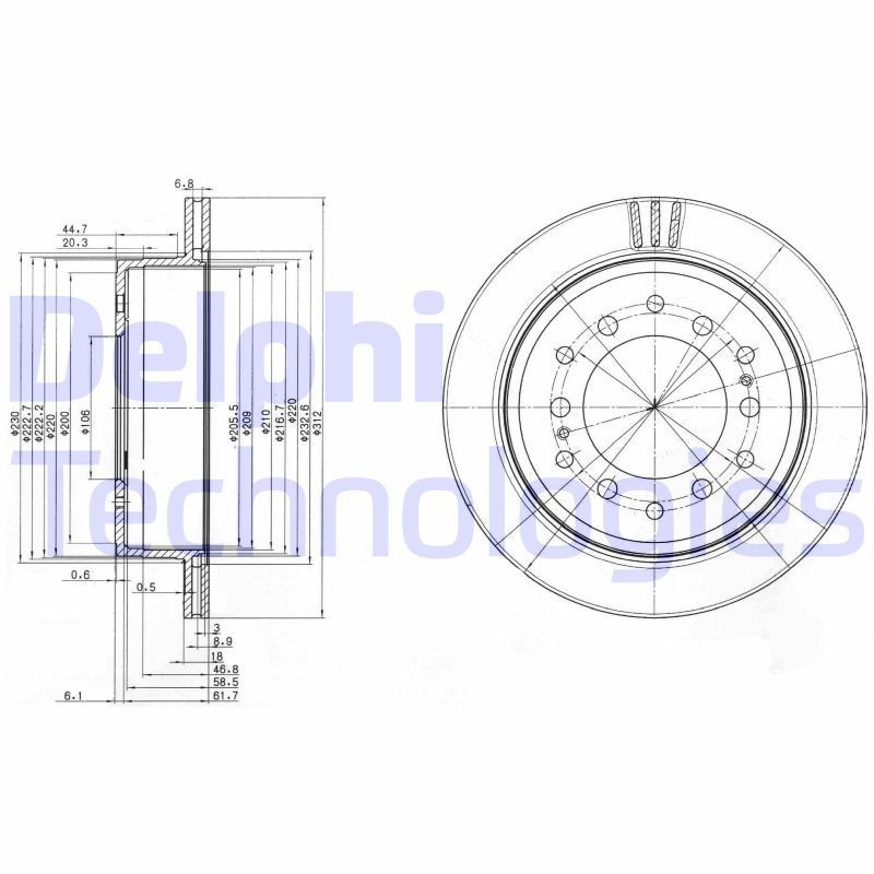 DELPHI BG3557: Piduriketas Ø: 312mm, õhutusega, Ø: 312mm, õlitatud