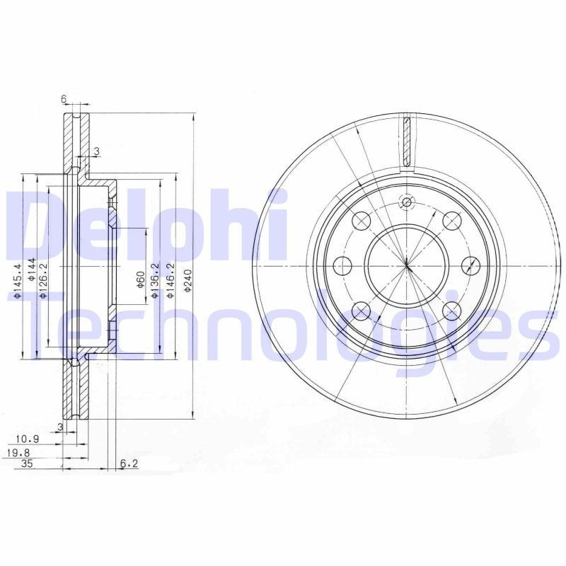 DELPHI BG3568: Δισκόπλακα Ø: 240mm, αεριζόμενο, Ø: 240mm, λαδωμένο