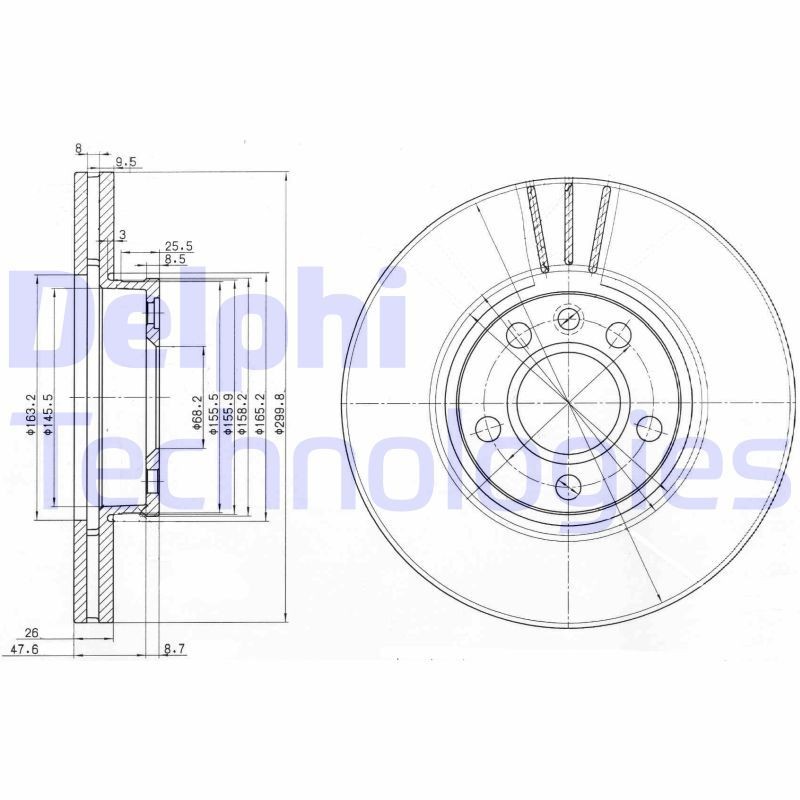DELPHI BG3696: Stabdžių diskas Ø: 300mm, ventiliuojama, Ø: 300mm, padengta alyva