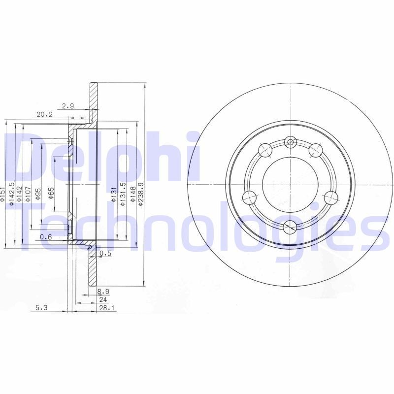 DELPHI BG3738: Piduriketas Ø: 239mm, täis, Ø: 239mm, õlitatud