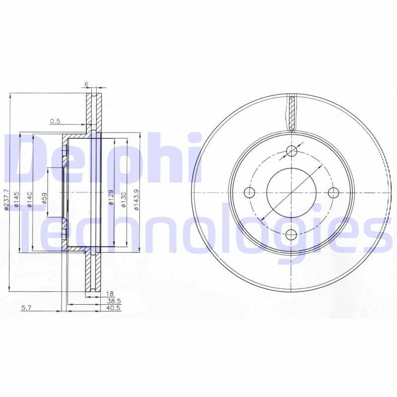 DELPHI BG3763: Piduriketas Ø: 238mm, õhutusega, Ø: 238mm, õlitatud