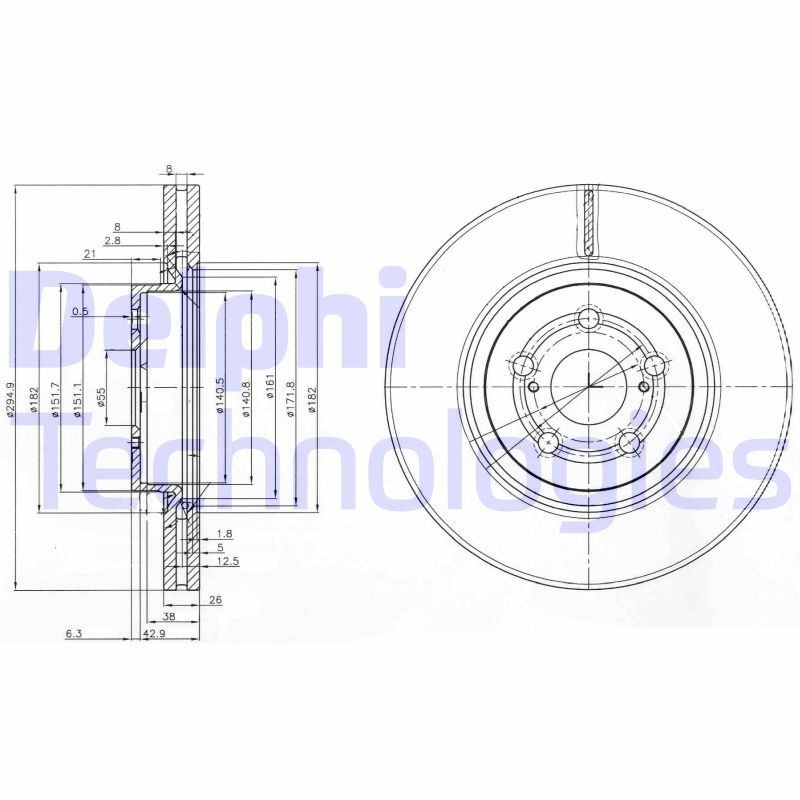 DELPHI BG3914: Piduriketas Ø: 295mm, õhutusega, Ø: 295mm, õlitatud