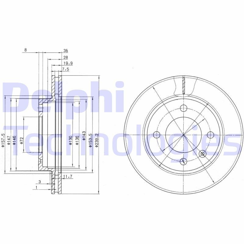 DELPHI BG2273: Piduriketas Ø: 240mm, õhutusega, Ø: 240mm, õlitatud