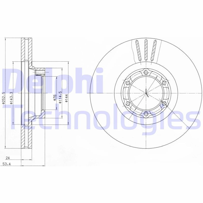 DELPHI BG2284: Piduriketas Ø: 252mm, õhutusega, Ø: 252mm, õlitatud