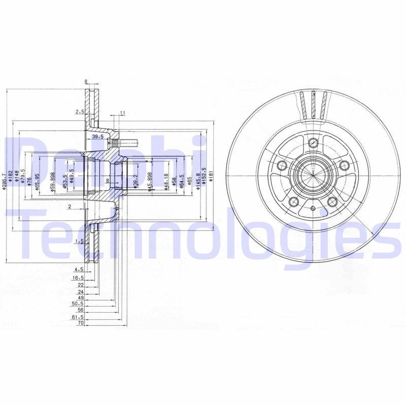 DELPHI BG2342: Stabdžių diskas Ø: 287mm, ventiliuojama, Ø: 287mm