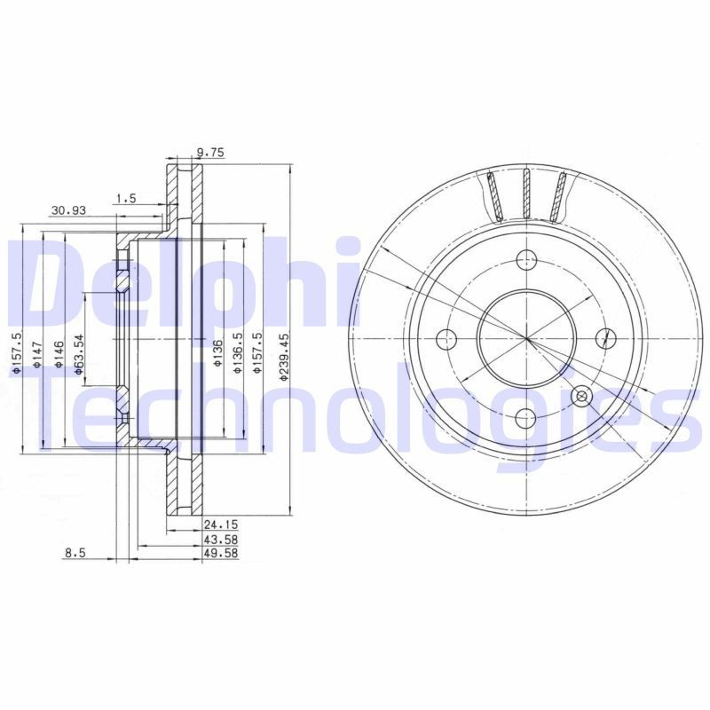 DELPHI BG2367: Piduriketas Ø: 240mm, õhutusega, Ø: 240mm, õlitatud