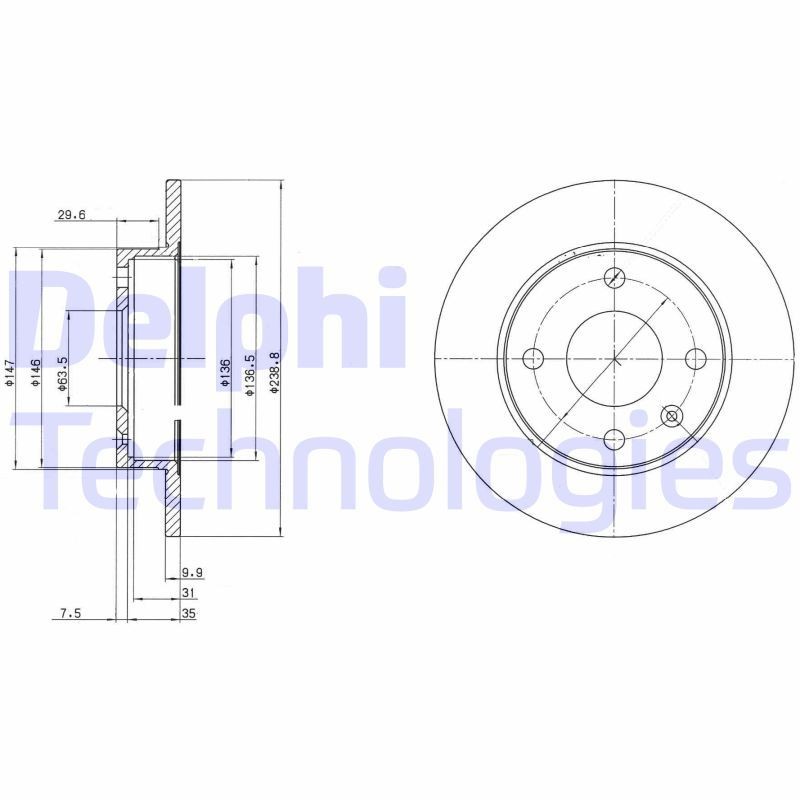 DELPHI BG2439: Piduriketas Ø: 240mm, täis, Ø: 240mm, õlitatud