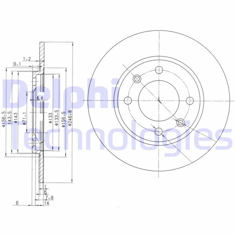 DELPHI BG2445: Bremseskive Ø: 247mm, fuldstændigt, Ø: 247mm, olieret