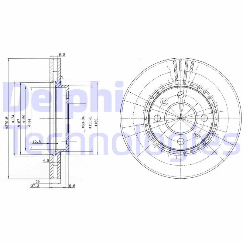 DELPHI BG2619: Piduriketas Ø: 280mm, õhutusega, Ø: 280mm, õlitatud