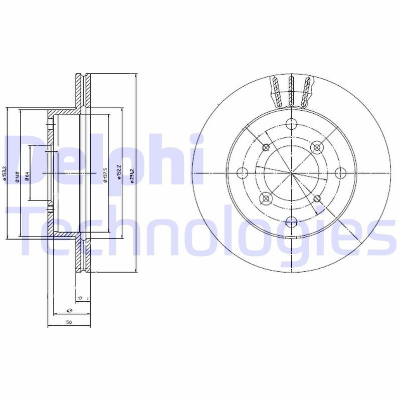 DELPHI BG2645: Bremsscheibe Ø: 231mm, Belüftet, Ø: 231mm, geölt