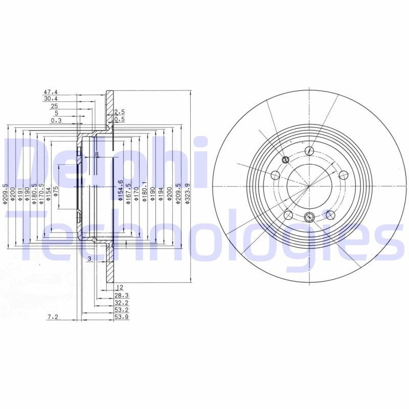 DELPHI BG2671: Piduriketas Ø: 324mm, täis, Ø: 324mm, õlitatud
