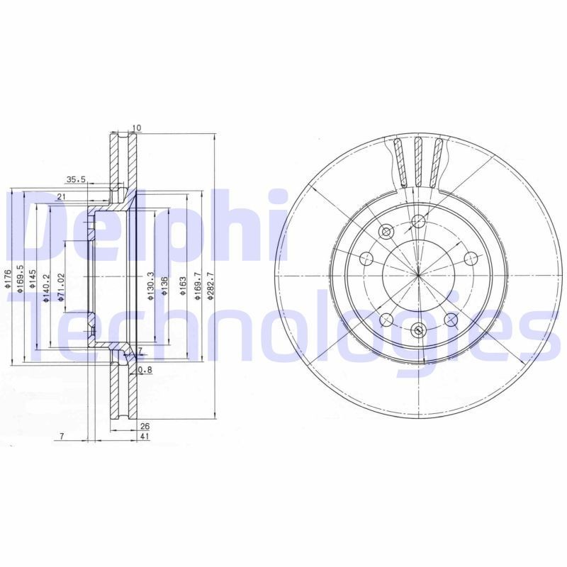 DELPHI BG2688: Bremseskive Ø: 283mm, ventileret, Ø: 283mm, olieret