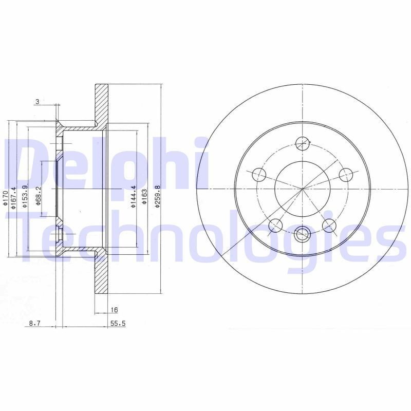 DELPHI BG2716: Stabdžių diskas Ø: 260mm, visiškai, Ø: 260mm, padengta alyva