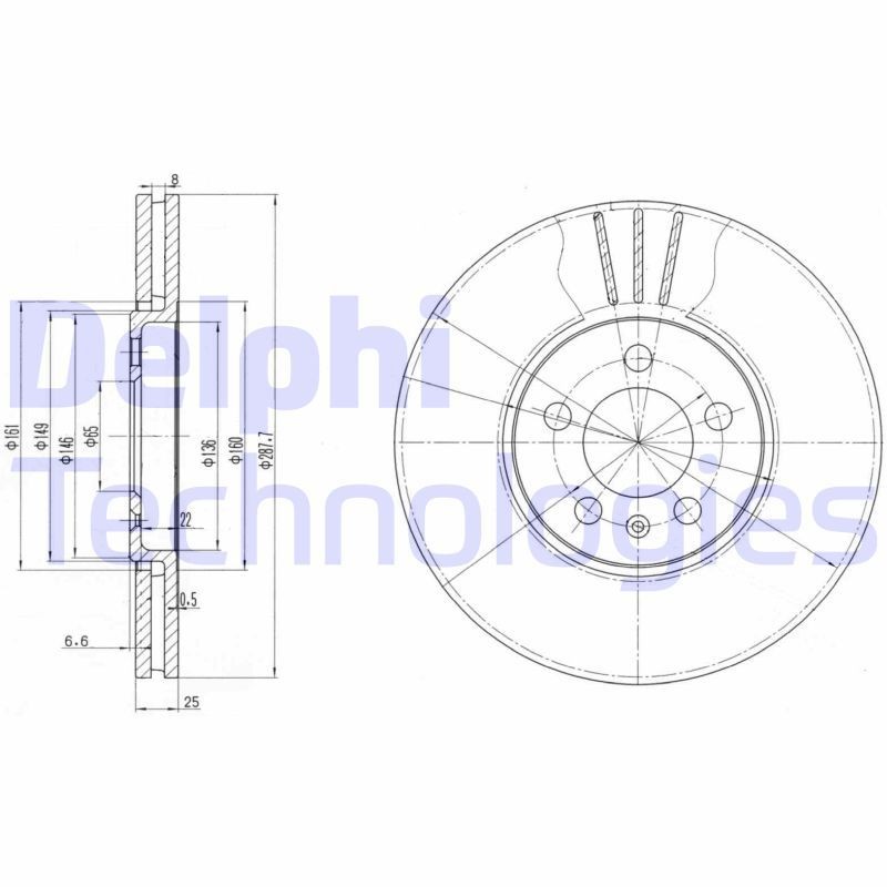 DELPHI BG2729: Bremseskive Ø: 288mm, ventileret, Ø: 288mm, olieret