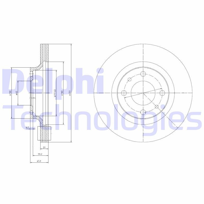DELPHI BG2825: Piduriketas Ø: 251mm, õhutusega, Ø: 251mm