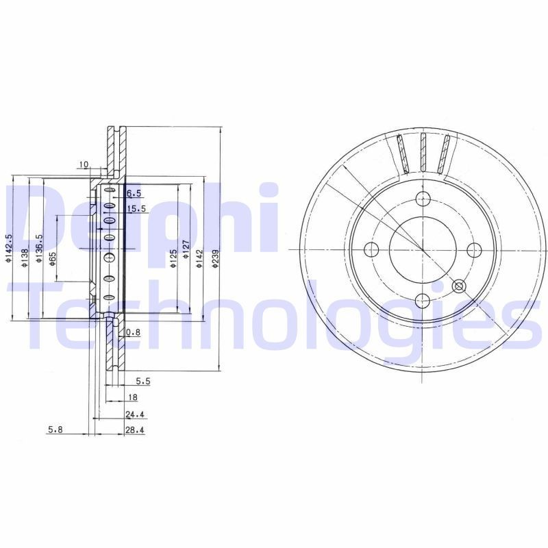 DELPHI BG2982: Piduriketas Ø: 239mm, õhutusega, Ø: 239mm, õlitatud