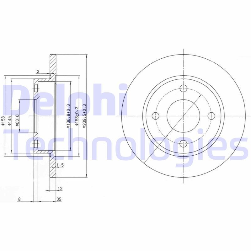 DELPHI BG3055: Stabdžių diskas Ø: 240mm, visiškai, Ø: 240mm, padengta alyva