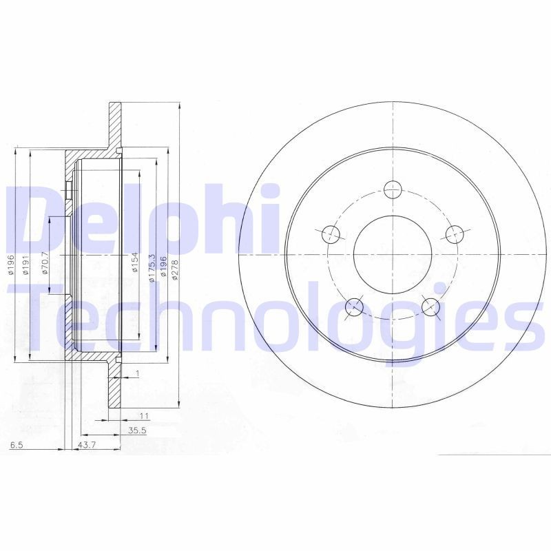 DELPHI BG3143: Bremseskive Ø: 279mm, fuldstændigt, Ø: 279mm, olieret