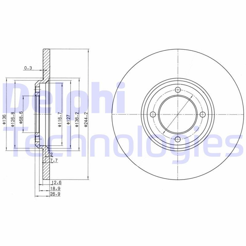 DELPHI BG2061: Stabdžių diskas Ø: 245mm, visiškai, Ø: 245mm, padengta alyva