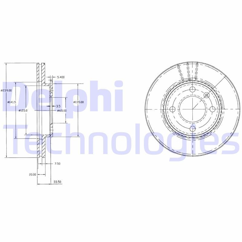 DELPHI BG2109: Stabdžių diskas Ø: 239mm, ventiliuojama, Ø: 239mm, padengta alyva