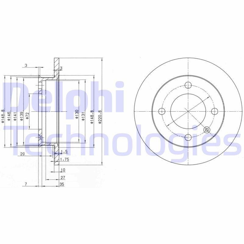DELPHI BG2118: Stabdžių diskas Ø: 221mm, visiškai, Ø: 221mm, padengta alyva