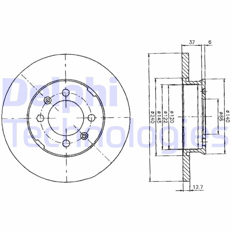 DELPHI BG2150: Δισκόπλακα Ø: 240mm, πλήρες, Ø: 240mm
