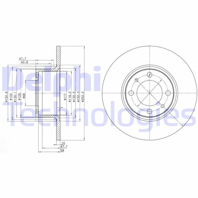 DELPHI BG2176: Bremseskive Ø: 252mm, fuldstændigt, Ø: 252mm