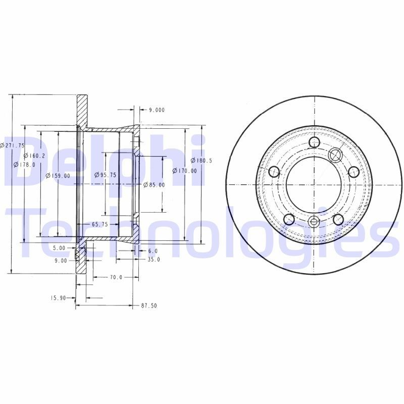 DELPHI BG3237: Piduriketas Ø: 272mm, täis, Ø: 272mm, õlitatud
