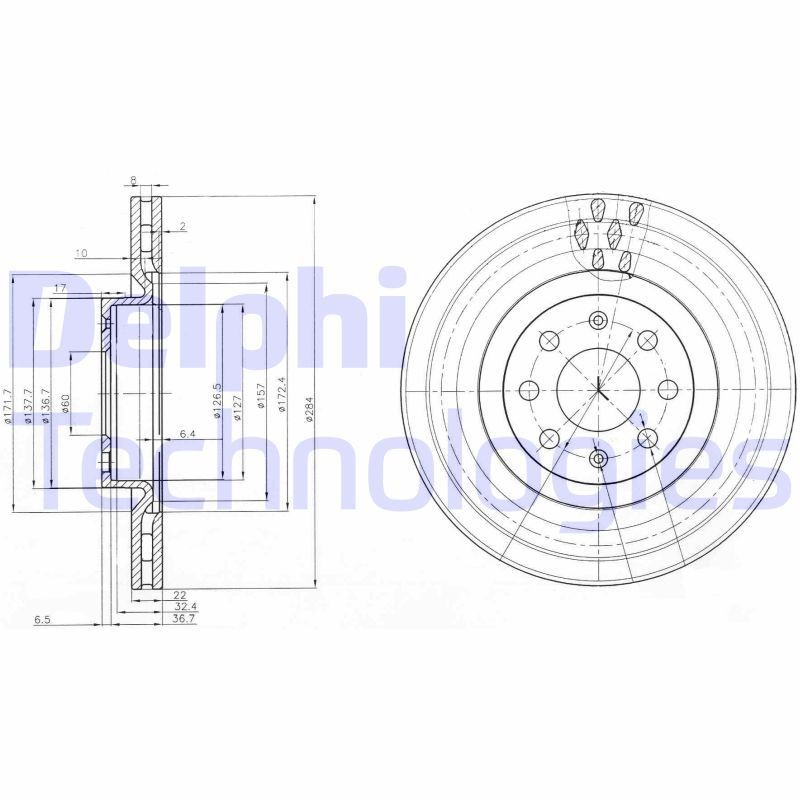 DELPHI BG3944: Disco freno Ø: 284mm, ventilato, Ø: 284mm, Oleato