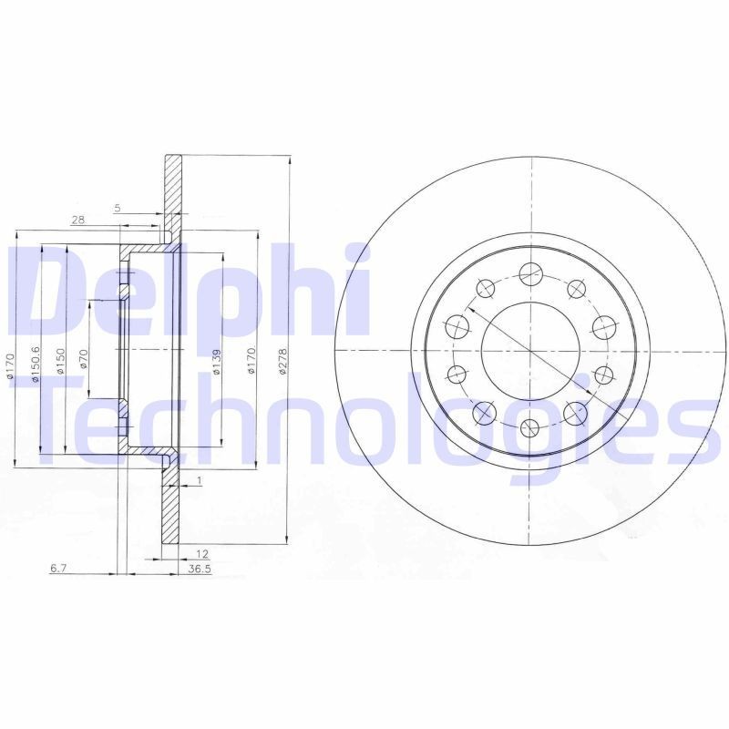 DELPHI BG3994: Féktárcsa Ø: 278mm, tele, Ø: 278mm, olajozott