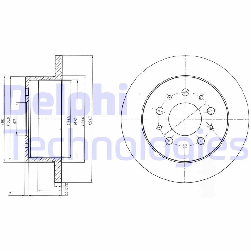 DELPHI BG4061: Stabdžių diskas Ø: 280mm, visiškai, Ø: 280mm, padengta alyva