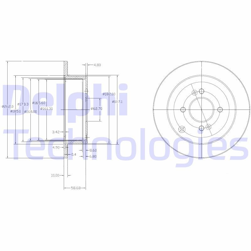 DELPHI BG4097: Brzdový kotúč Ø: 262mm, plný, Ø: 262mm, naolejovaný