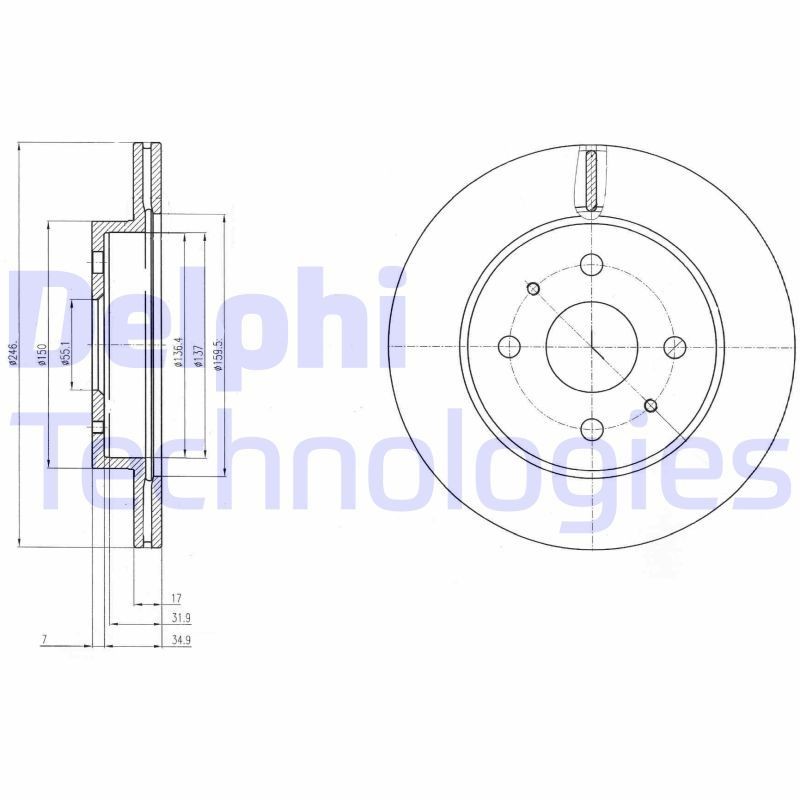 DELPHI BG4128: Brzdový kotouč R: 246mm, větráno, R: 246mm, olejováno