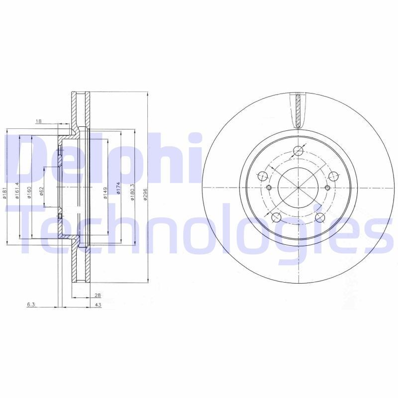 DELPHI BG4139: Brzdový kotouč R: 296mm, větráno, R: 296mm