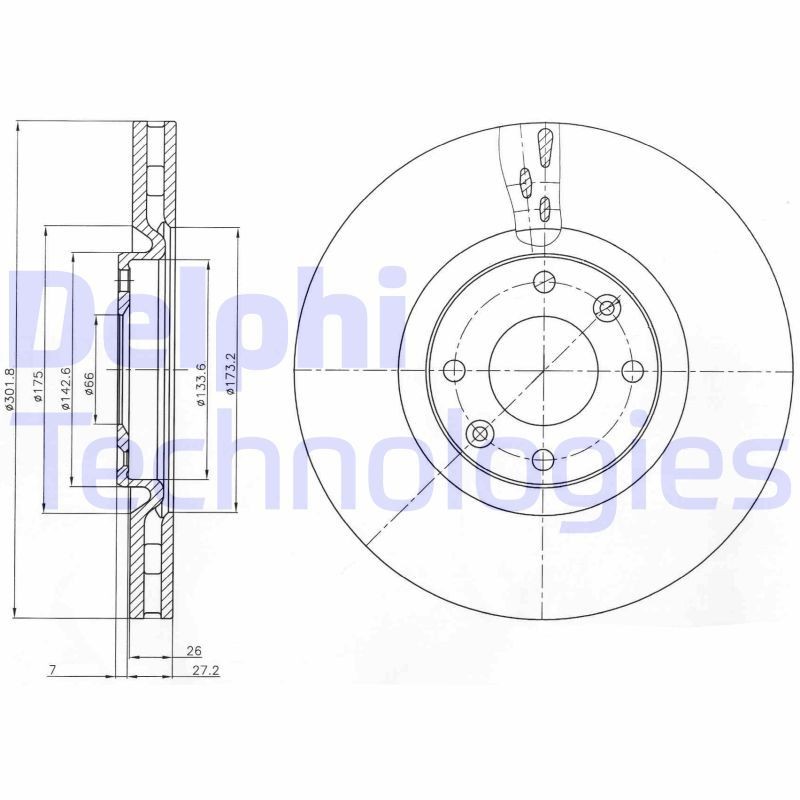 DELPHI BG4166: Brzdový kotouč R: 302mm, větráno, R: 302mm, olejováno