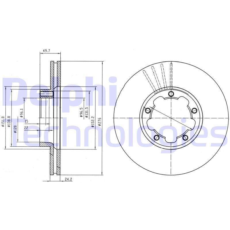 DELPHI BG4173: Piduriketas Ø: 276mm, õhutusega, Ø: 276mm, õlitatud