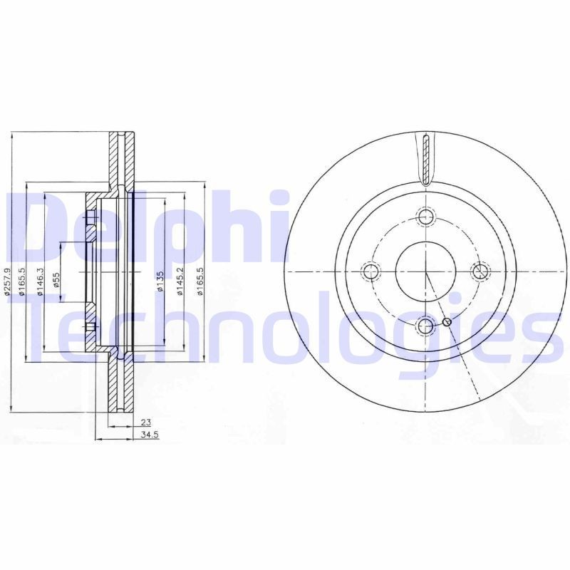 DELPHI BG4254: Bremsscheibe Ø: 258mm, Belüftet, Ø: 258mm, geölt
