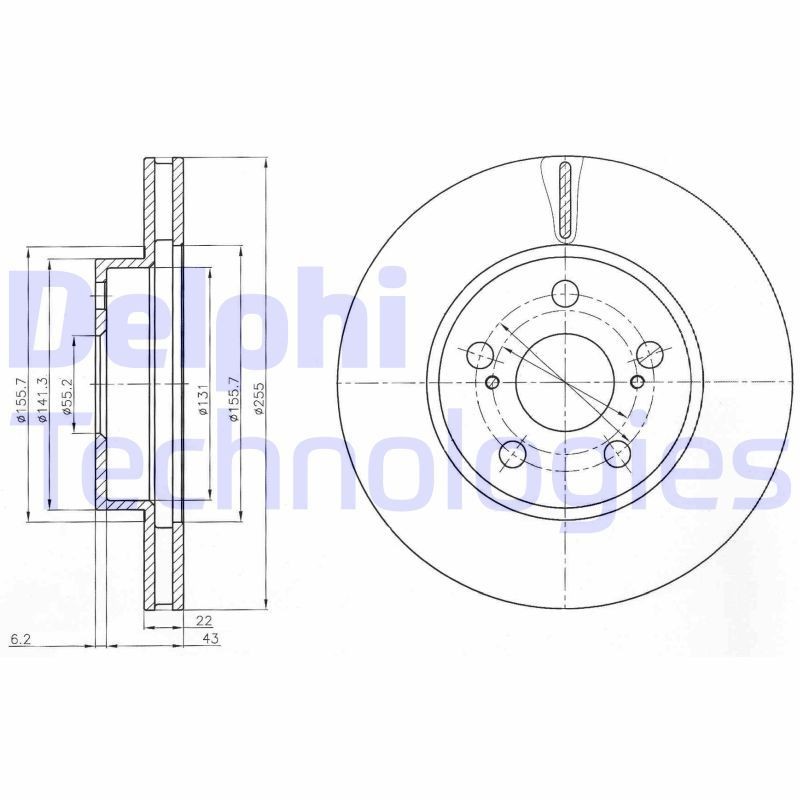 DELPHI BG4269: Piduriketas Ø: 255mm, õhutusega, Ø: 255mm, õlitatud