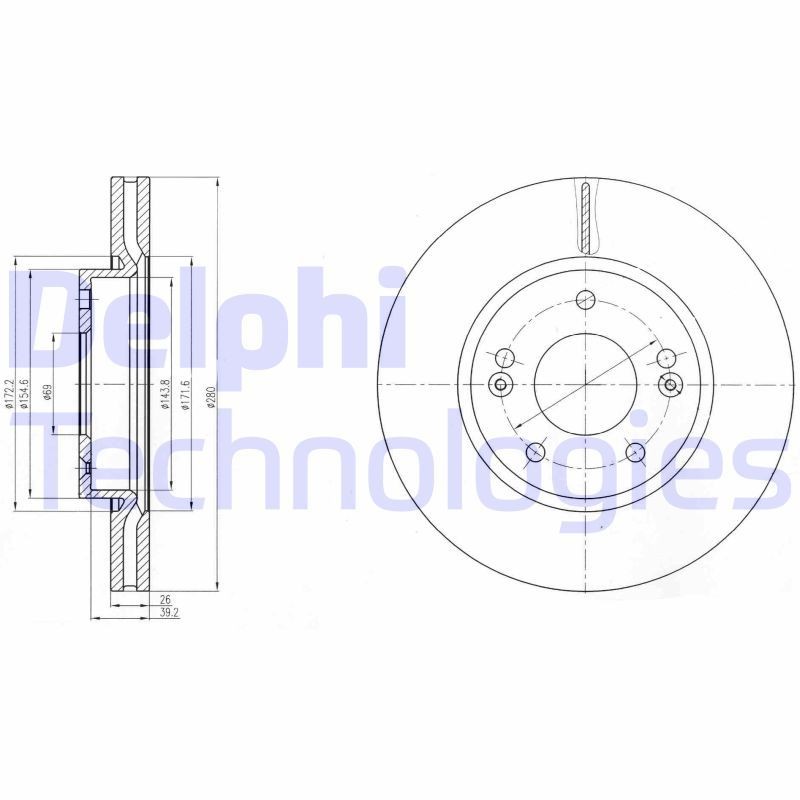 DELPHI BG4281: Δισκόπλακα Ø: 280mm, αεριζόμενο, Ø: 280mm
