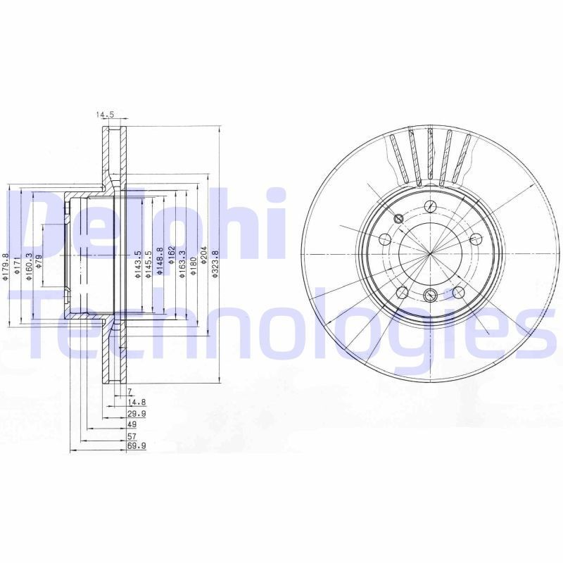 DELPHI BG670: Piduriketas Ø: 324mm, õhutusega, Ø: 324mm, õlitatud