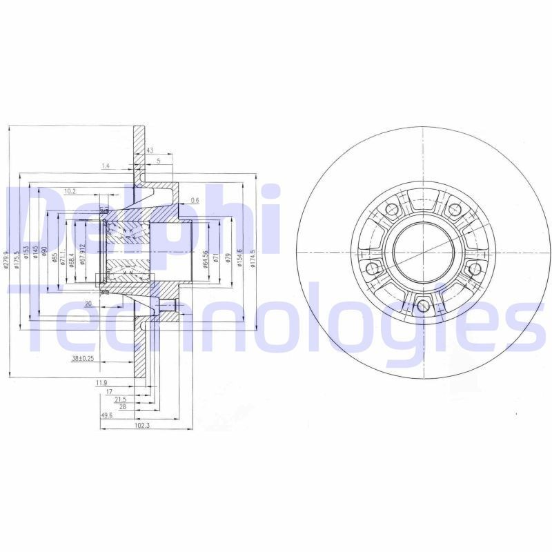 DELPHI BG9031RS: Piduriketas Ø: 280mm, täis, Ø: 280mm, õlitatud, koos rattalaagriga, koos ABS-andurirõngaga