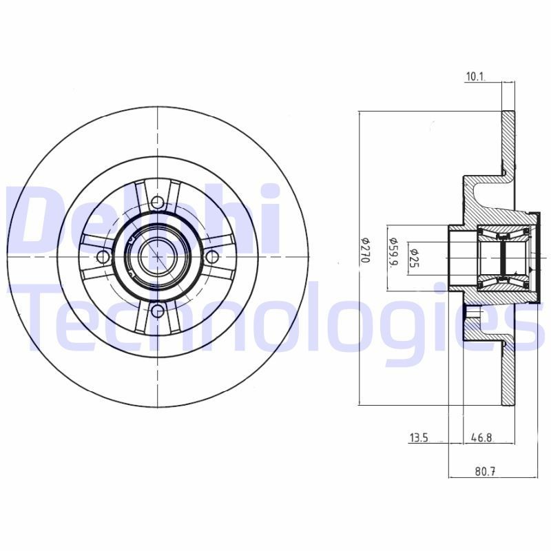 DELPHI BG9032RS: Disco de freno Ø: 270mm, macizo, Ø: 270mm, aceitado, con cojinete rueda, con anillo sensor ABS
